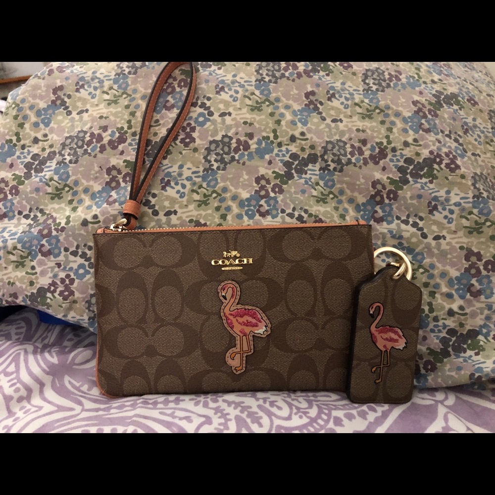 Coach Flamingo Wristlet and Matching Keychain!